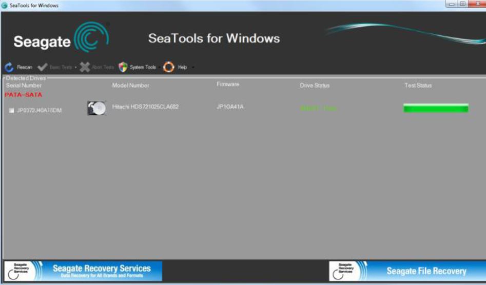 Screenshot of SeaTools for Windows