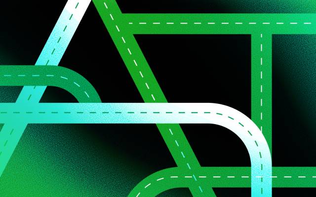 Abstract illustration of interconnected green and white road-like pathways on a dark background, symbolizing navigation and connectivity.