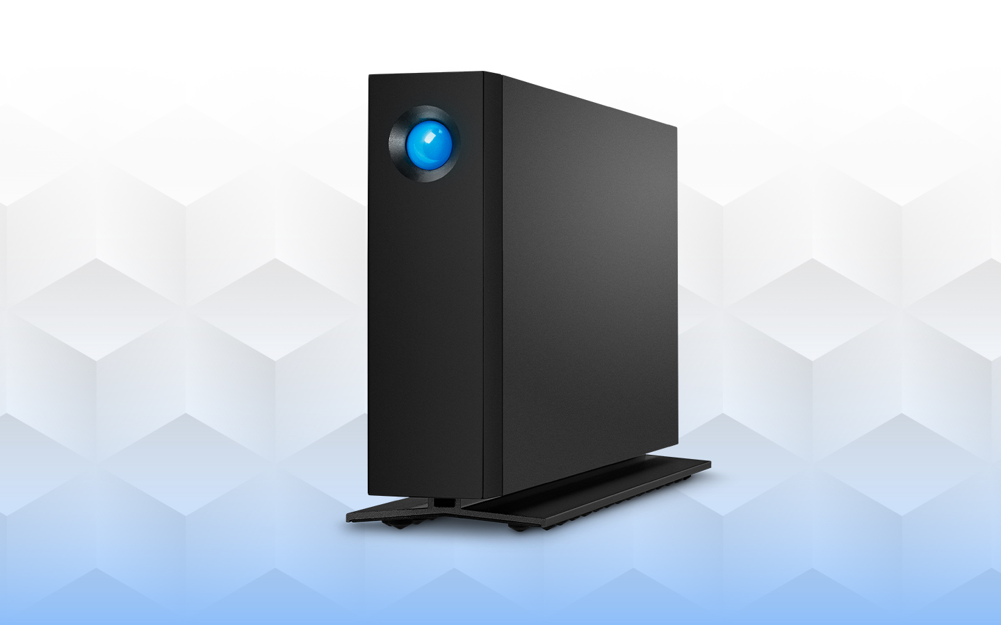 LaCie d2 Professional angled to the left shows the side profile of the hard drive.