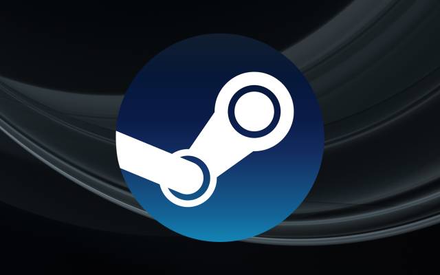 White Steam logo made of cranks and connecting rods within a two-toned blue circle over an abstract black swirling background, indicating motion.