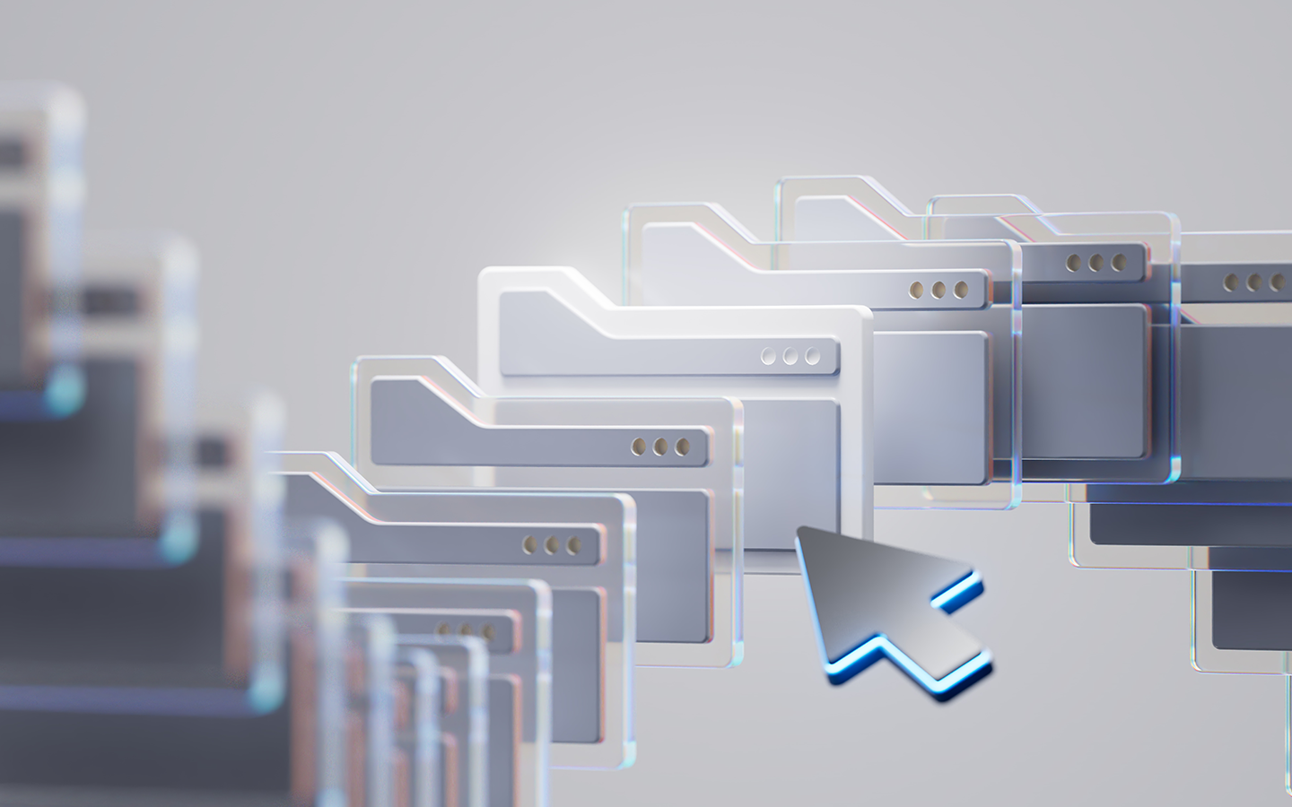 Illustration shows a series of folder icons and an arrow ready to select one.