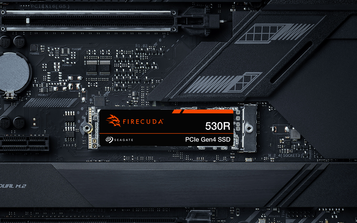 FireCuda 530R PCIe Gen4 SSD is featured installed in a system.
