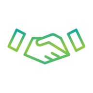 A green icon showing two hands shaking.