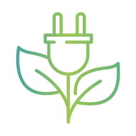 Line‑art icon of a plant with leaves and a flower shaped like an electrical plug.