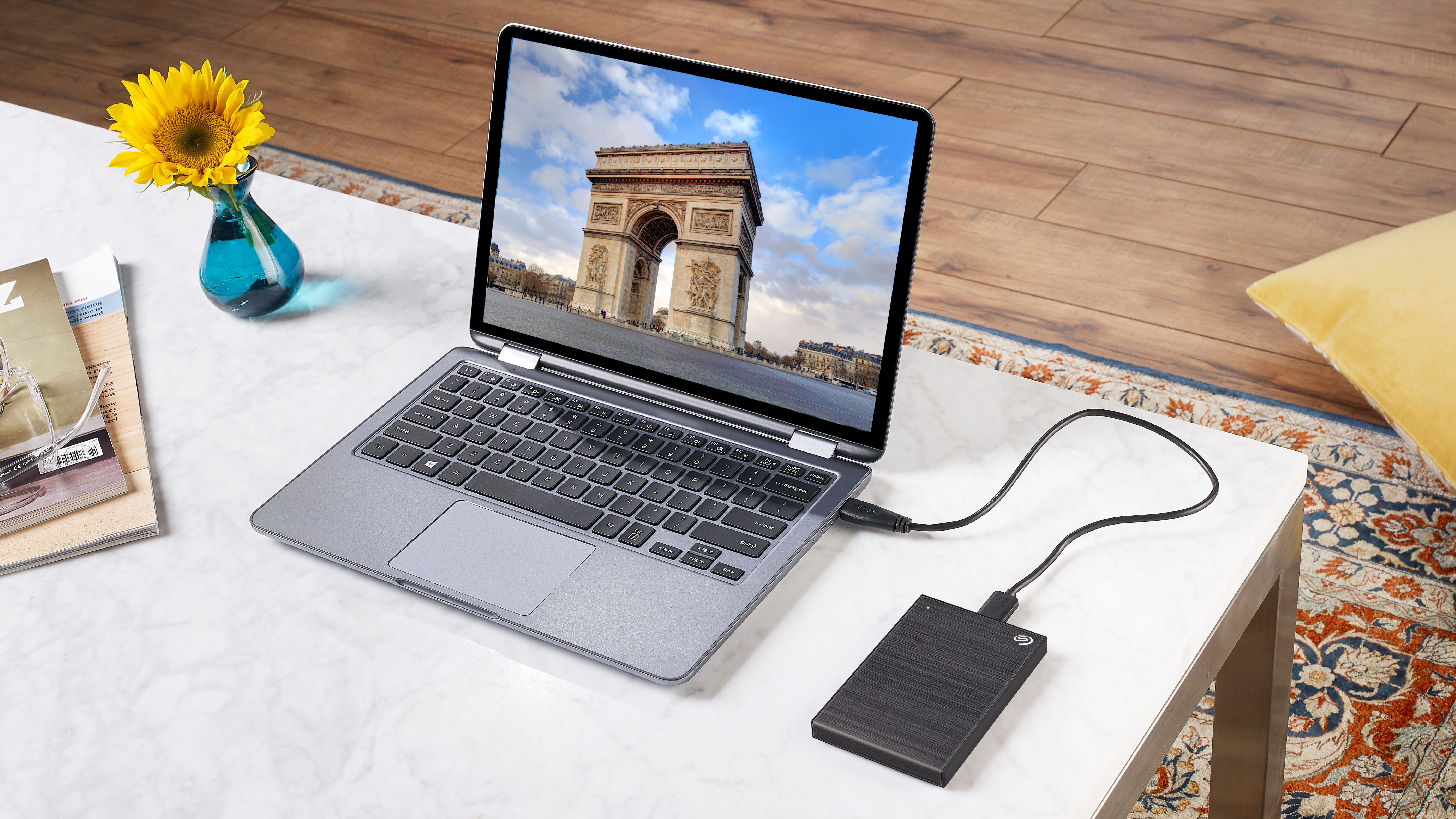 Expansion Desktop hard drive on desk.