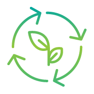 Green icon of a materials loop represents circular resource use.