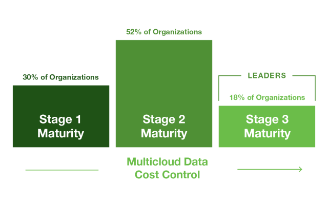 Data figure: . Multicloud maturity in the area of data-related cost control. Distribution of organizations (n=500).