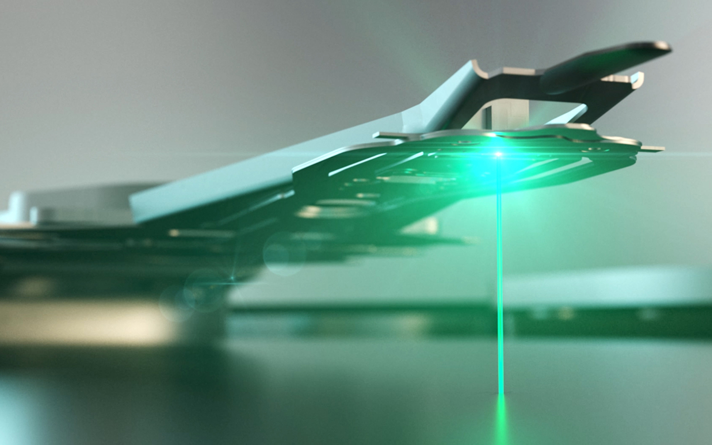 Close up of a hard drive actuator showcasing Mozaic technology.