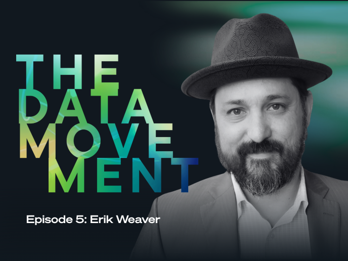 Photo of podcast guest, Erik Weaver, shown next to The Data Movement logo.