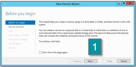 Screen shot of the new volume wizard