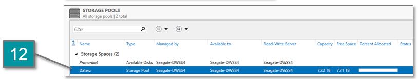 Screen shot of the storage pool added