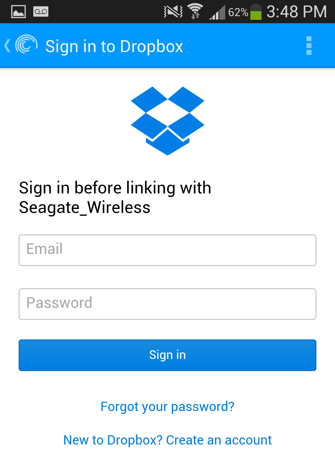 Sign in to dropbox