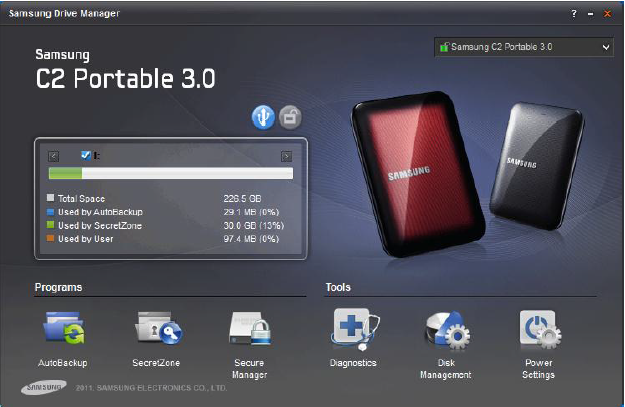 Samsung Drive Manager screen