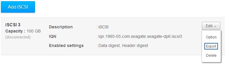iSCSI Target Drop Down options