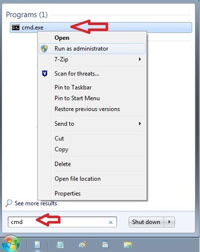 Start the Windows 7 cmd.exe in administrator mode?