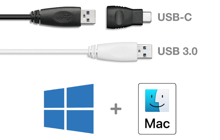 USB, Windows & Mac logos