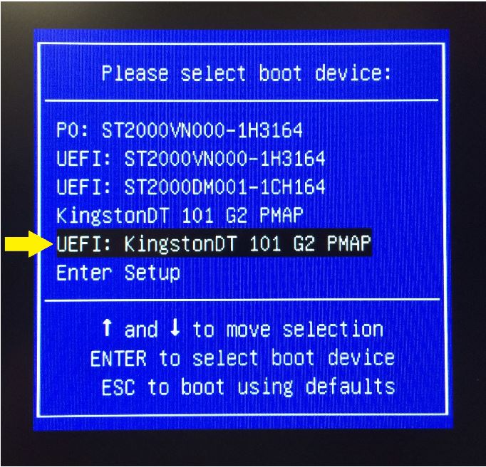 Boot device screen