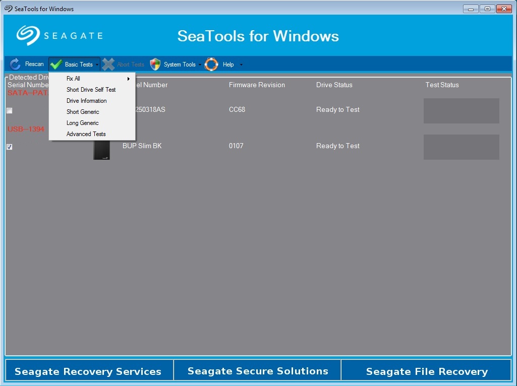 seagate seatools short dst nothing happening