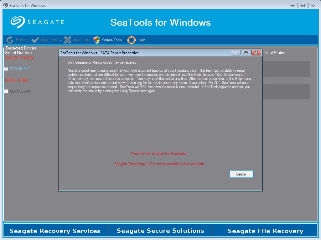 seagate seatools long test failed