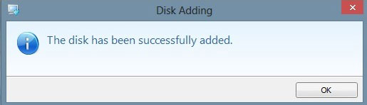 *From Boot CD* Pop up stating that the disk was added successfully.