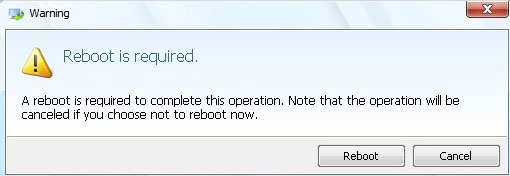 *Inside Windows* Pop Up stating that a Reboot is Required.